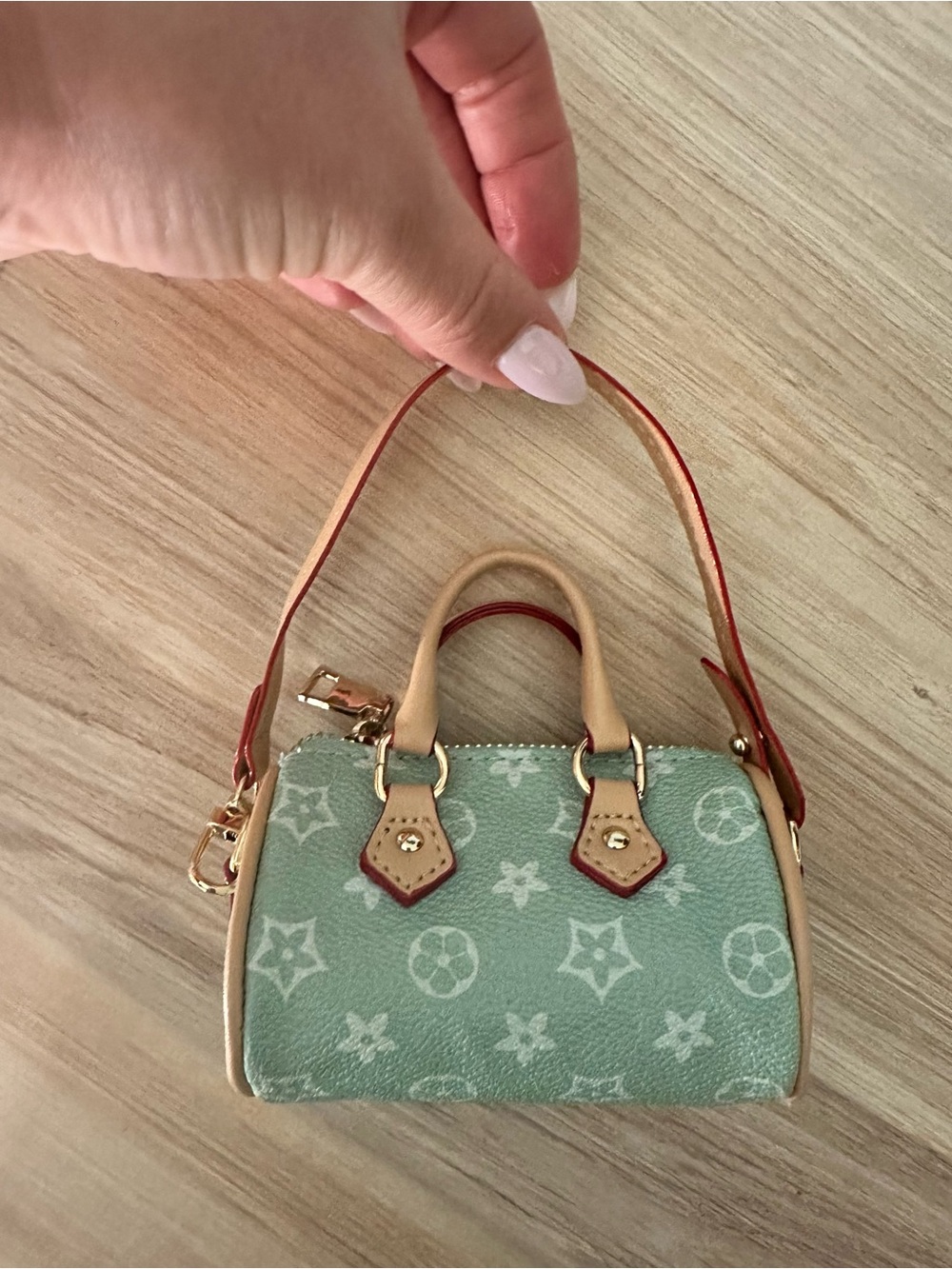 Monogram Inspired Mint Green Mini Handbag Bag Charm Keychain